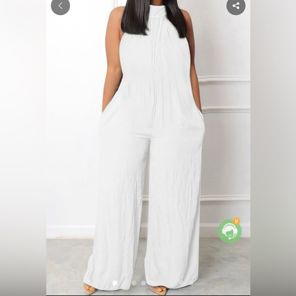 White Casual Solid Basic Half A Turtleneck Regular Jumpsuit - Picture 3 of 3